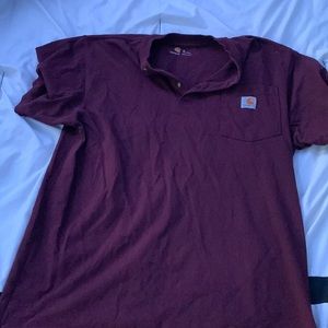 Carhartt, maroon, short sleeve, button, tee.